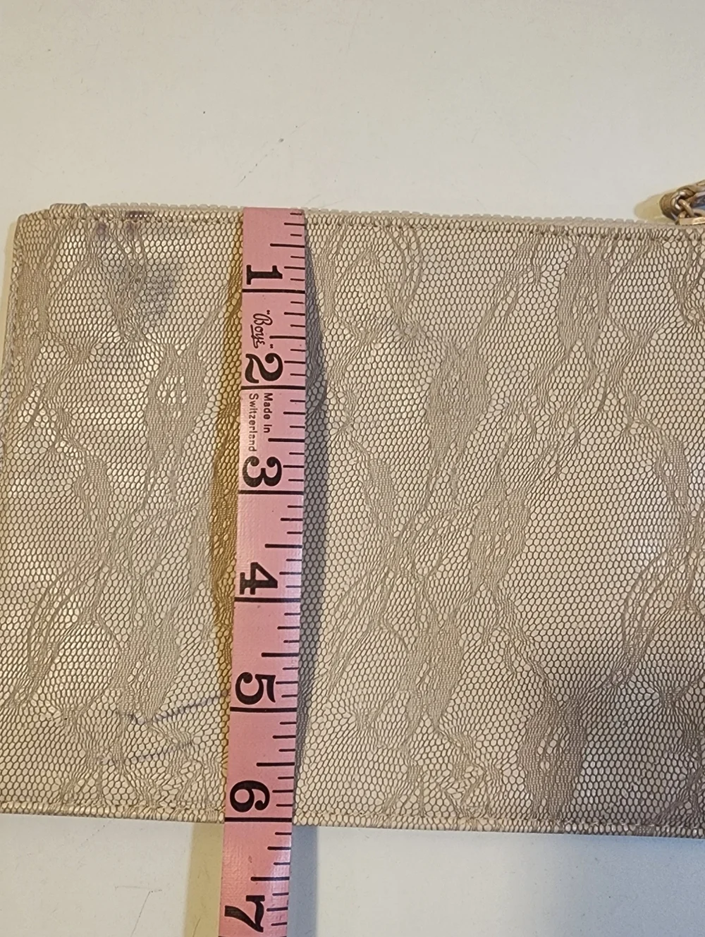 GIVENCHY Lace-Overlay Look Zipper Pouch Clutch in Light Beige